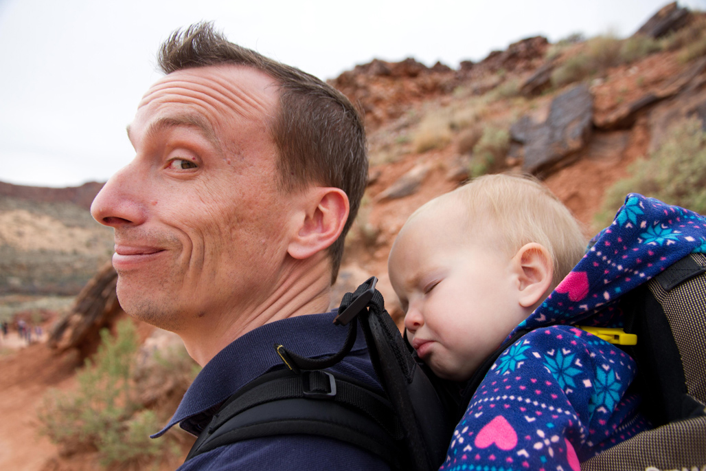 Toddler asleep while hiking