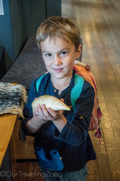 Boy holding a whale tooth